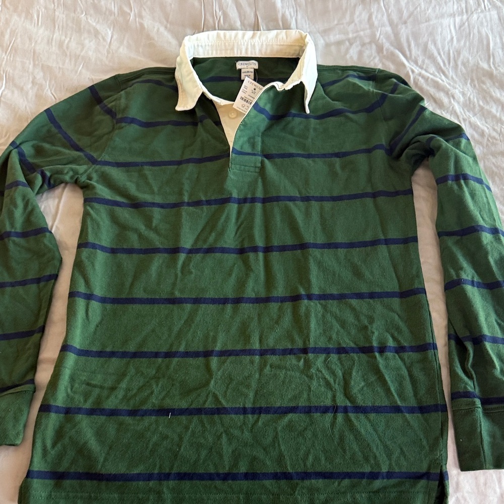 J. Crew Factory Green and Blue Striped Kids Rugby Shirt